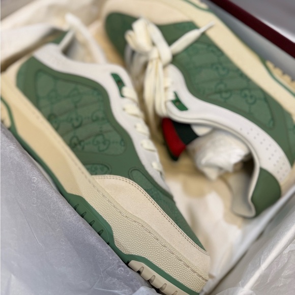 Gucci Canvas and Suede - Low Green and Cream Sneakers - SZ 10 Brand New! - Picture 2 of 10